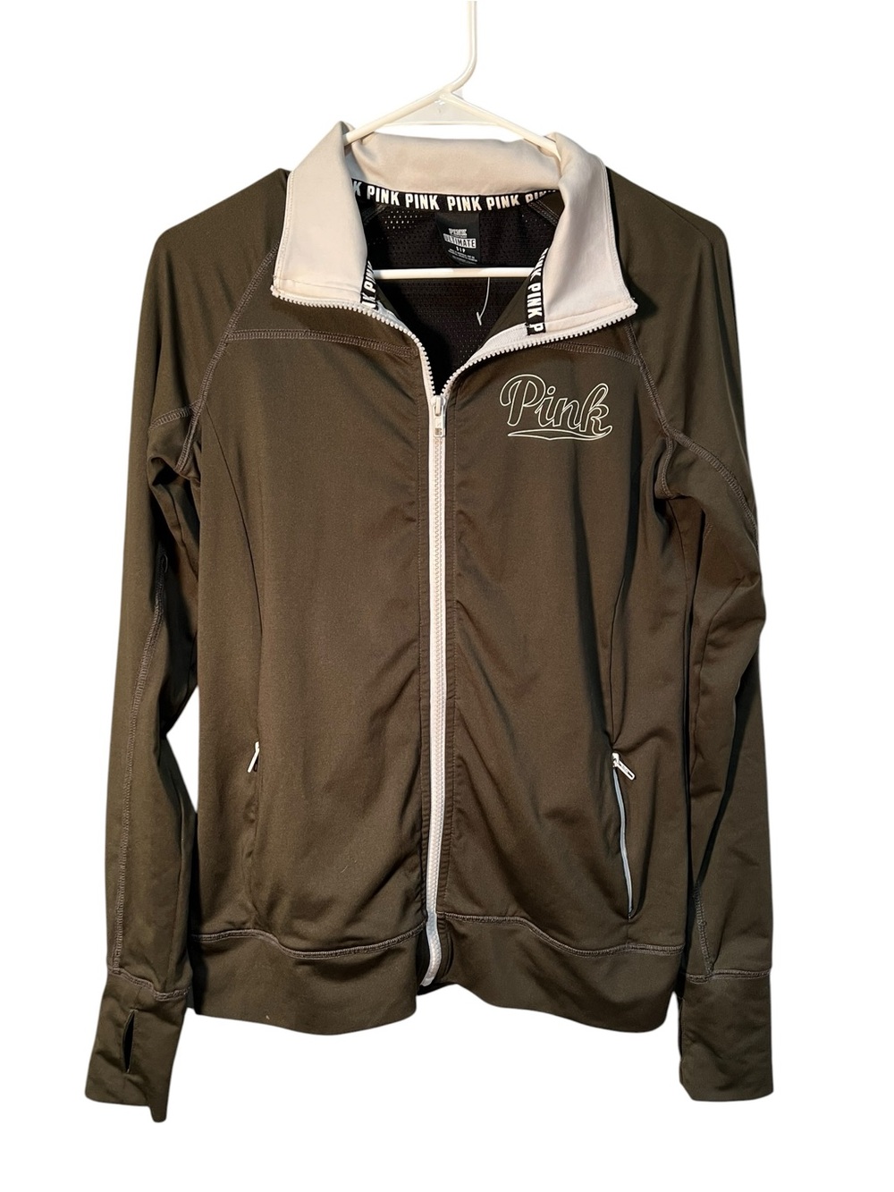Victoria's Secret PINK Women's‎ Size Small Ultimate Track Jacket Dark Green Zip